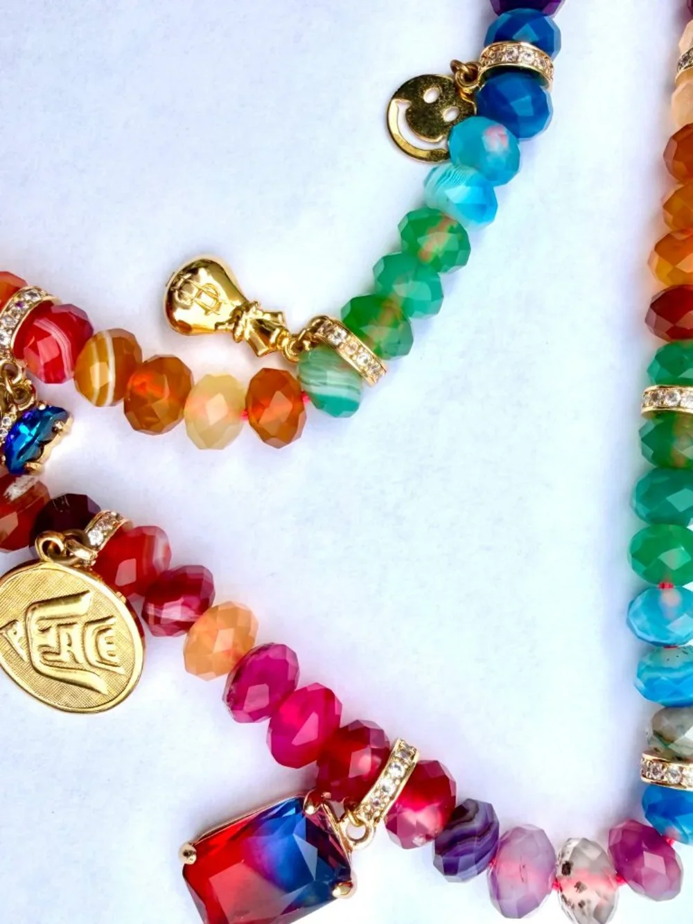 Stunning, colorful long charm necklace from Venessa Arizaga, adjustable to 36